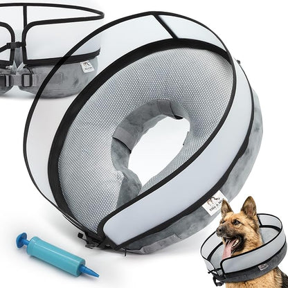 Inflatable Dog Cone Collar w/Pump - Large Dog Donut Collar After Surgery - Washable Dog Collar w/Removable Soft Cone for Dogs After Surgery- Dog Cone Alternative After Surgery w/Soft Cover