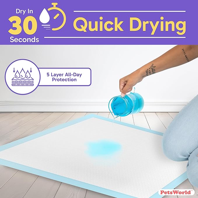PETSWORLD Extra Large Potty Pads for Dogs, Odor Eliminating 30" x 36", 100 Count Pee Pads for Pets, Gigantic XL Dog Pads, 5 Layer Ultra Absorbent Technology, Leak Proof Training Pads for Dogs & Cats