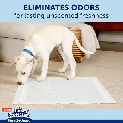 Hartz Miracle Guard Dog and Puppy Dog Pads Max Absorbency 24 Hour Use Odor Eliminating No Leaks, Regular Size 25 Count
