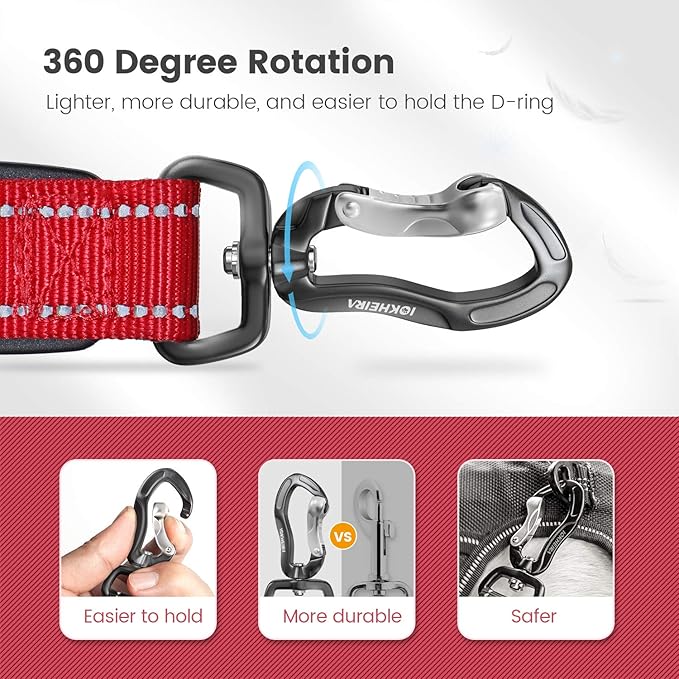 IOKHEIRA Multifunctional Dog Leash for Medium & Large Dogs - Red Adjustable With Car Seatbelt, 4-6 FT Strong Bungee