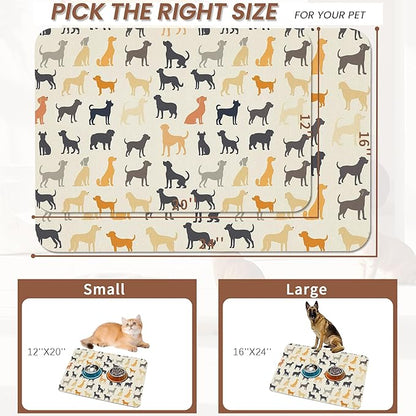 Cute Dog Cat Food Mat,Color Silhouette Absorbent Pet Feeding Mat with Rubber Backing,Non-Slip Water Bowl Placemat,Indoor Pet Accessories Supplies 12"x20"