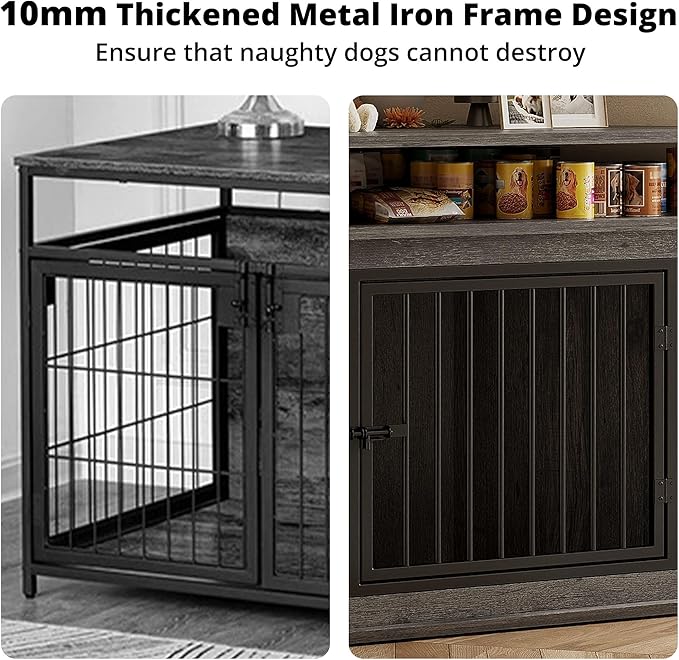 IRONCK Corner Wooden Dog Crate Furniture with 2-Tier Shelves, Pet Kennel for Large Dogs, Space-Saving Dog Cage Indoor, Rustic Brown (26.7" L x 51.2" W x 33.5" H)