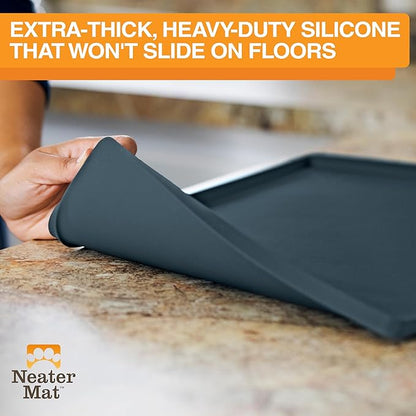 Neater Pet Brands Neater Mat Pet Mats for Food and Water, Cat & Dog Bowl Mat Waterproof Silicone, Feeding Tray, Dog Food Mats for Floors, Placemat w/Raised Edge for Under Bowls, 19” x 12”, Slate Blue