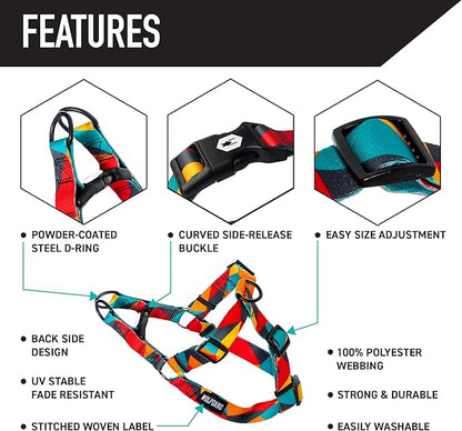 Wolfgang Heavy Duty Adjustable Dog Harness, Pull-Tested to Over 800 lbs for Walking & Training, ShatterShapes Print, Large
