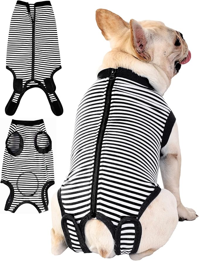 Dogs Cats Recovery Suit After Surgery Professional Pet Recovery Shirts Dog Abdominal Wounds Bandages Black-White 3XL