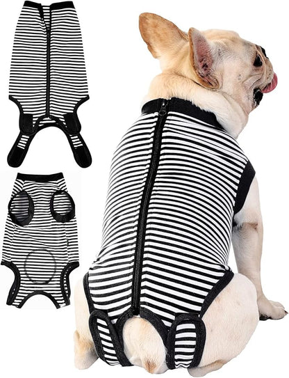 Dogs Cats Recovery Suit After Surgery Professional Pet Recovery Shirts Dog Abdominal Wounds Bandages Black-White 3XL