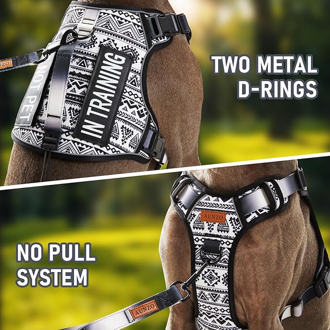 AUNZO Tactical Dog Harness for Extra Large Dog Breeds, No Pull Adjustable Pet Harness with Handle, Reflective K9 Military Service Dog Vest for Walking Hiking Training, Black Ethnic, XL
