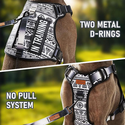 AUNZO Tactical Dog Harness for Large Dogs No Pull Easy Walking Adjustable Pet Harness Reflective K9 Working Training Easy Control Pet Vest Military Service Dog Harnesses Black Ethnic L