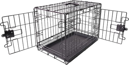Amazon Basics Portable, Foldable Metal Wire Dog Crate with Removable Tray, Double Door, Divider Panel, Easy to Assemble, 22 x 13 x 16 in, Black