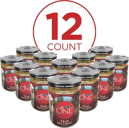 Purina ONE Wet Dog Food True Instinct Classic Ground Grain-Free Formula With Real Turkey And Venison High Protein Wet Dog Food - (Pack of 12) 13 oz. Cans