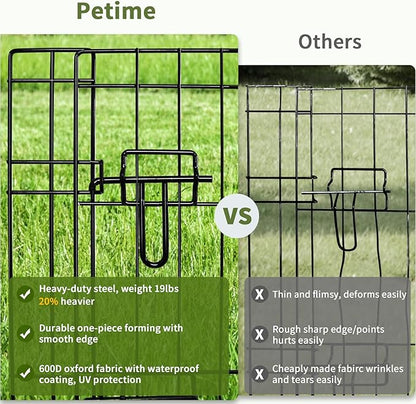 PETIME Foldable Metal Dog Exercise Pen/Pet Puppy Playpen Kennels Yard Fence Indoor/Outdoor 8 Panel 24" W with Top Cover and Bottom Pad (Playpen+Bottom+Top Cover, 8 Panels 24" H)