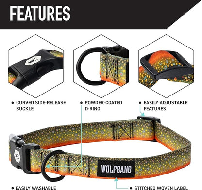 Wolfgang Heavy Duty Martingale Dog Collar with Quick Release Nylon Buckle for Walking & Training, BrookTrout Print, Large