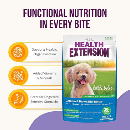 Health Extension Little Bites Dry Dog Food for Toy and Small Breeds, Chicken & Brown Rice Recipe, with Probiotics & Superfoods for Digestion & Coat Health, 1 lb Bag (Pack of 2)