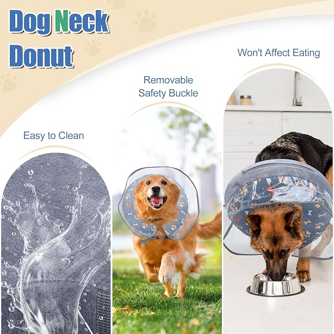 Soft Inflatable Cone Collar for Dog After Surgery, Large Dog Neck Donut Collar with Preventive Adjustable Anti-Licking Soft Pet Puppy Collar for Medium Large Dogs (Gray, L)