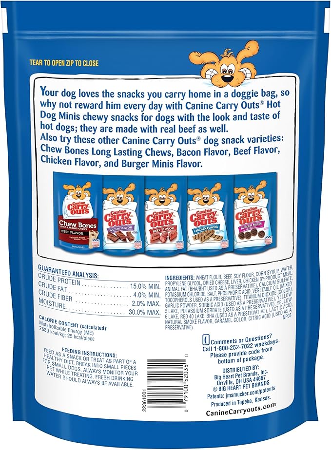 Canine Carry Outs Dog Treats, Hot Dog Minis, 22.5 Ounce (Pack of 4), Made with Real Beef