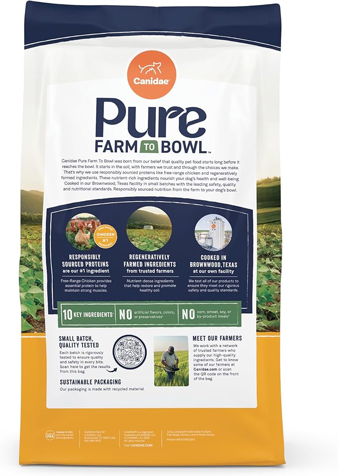 Canidae Pure Farm to Bowl Free-Range Chicken, Lentil & Potato Grain-Free Dry Dog Food, Adult, 4lb