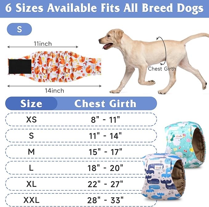 5 Pack Dog Diapers Male Reusable, Premium Belly Bands for Dogs, High Absorbing Male Dog Pee Wraps for Doggie in Incontinence or Excitable Urination,Squirrel M