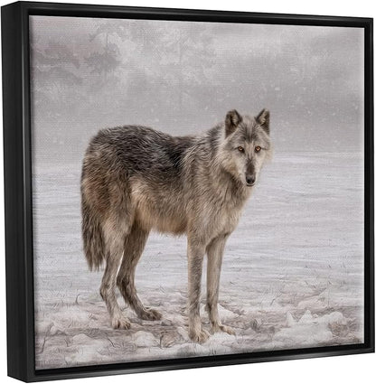Stupell Industries Lone Coyote Wolf Snowy Field Landscape Intricate Details Floating Framed Wall Art, Design By Kelley Parker