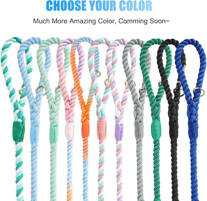 Dog Leash 6 FT Handmade Braided Cotton Rope Leashes for Small Medium and Large Dogs, New Golden Heavy Duty Metal Clasp, Light Blue