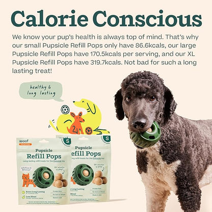 WOOF Pupsicle Refill Pops - Low-Mess Dog Snacks - with Peanut Butter and Beef - Dog Treats - Long Lasting - Small Pops - 10 Count