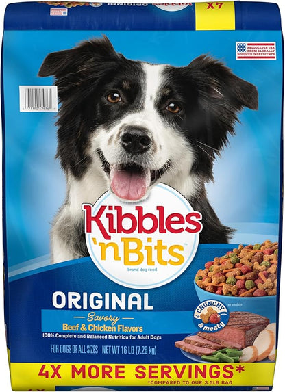 Kibbles 'n Bits Original Dry Dog Food, Savory Beef & Chicken Flavors for Adult Dogs, 16 lb. Bag