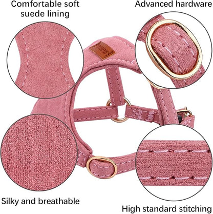 CHEDE No Pull Puppy Harness and Multifunction Dog Leash Set- 8 Colors Soft Adjustable No Choke Escape Proof Cute,Lightweight Pet Vest Harness for Small and Medium Dog (M, Antique Pink)