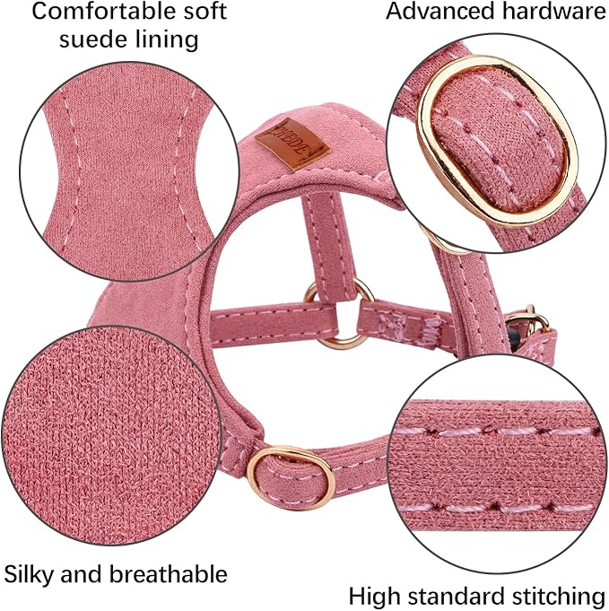CHEDE No Pull Puppy Harness and Multifunction Dog Leash Set- 8 Colors Soft Adjustable No Choke Escape Proof Cute,Lightweight Pet Vest Harness for Small and Medium Dog (S, Antique Pink)