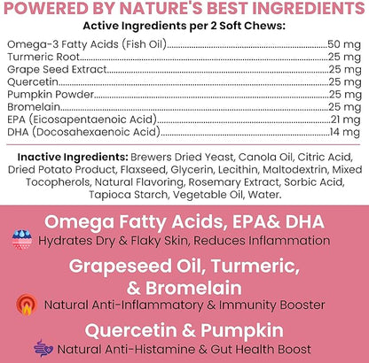 Dog Allergy Chews -180 Delicious Soft Chew Treats - Anti Itch Allergy Relief for Dogs and Cats - Boosts Immune System, Promotes Skin Health - Seasonal Treatment for Pets - Made in The USA