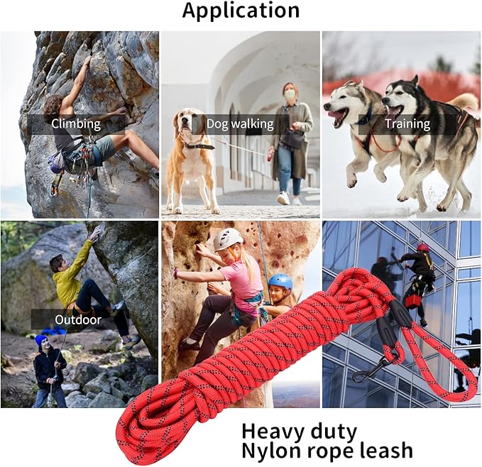 Long Dog Leash for Training 50Ft-Reflective Nylon Rope with Swivel Hook-Recall Agility Lead for Large Small Medium Dogs Outside Walking Hiking-Red Diam 1/2"