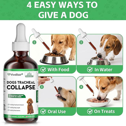 Dog Cough Treatment Liquid – Tracheal Collapse Support for Dogs – Herbal Drops with Slippery Elm, Mullein & Olive Leaf – Helps Soothe Throat, Calm Coughing & Support Breathing