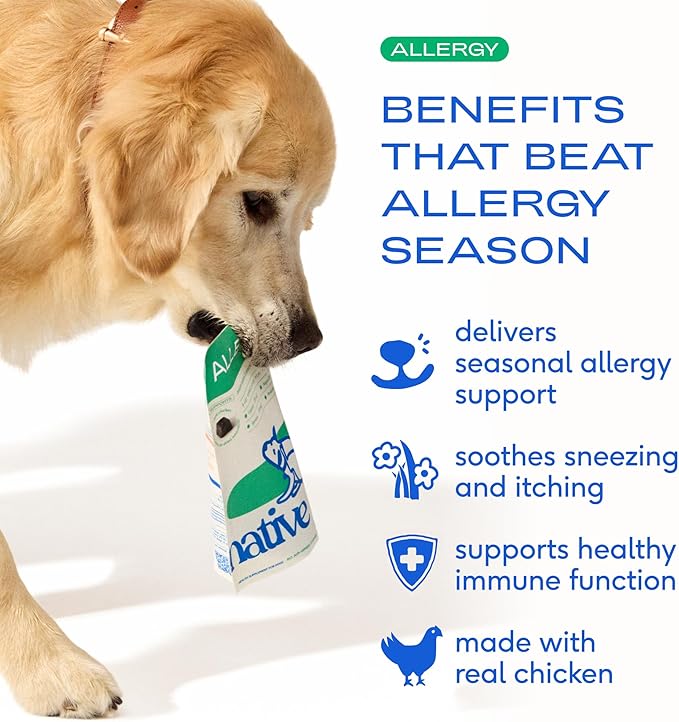Native Pet Itchy Skin Bundle: Allergy Chews for Dogs (30 Air-Dried Chews) + Omega Oil for Dogs (8 Oz) - Allergy Relief + Itching Relief Probiotics for Itchy Skin & Fish Oil