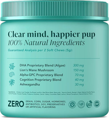 My Lil’ Nugget - Vet-Approved Mood & Cognition Chews for Dogs | All-Natural Dog Mental Health Support & Improve Memory | Lion’s Mane & Ashwagandha | Helps Puppy to Senior Dogs | 90 Salmon Flavor Chews