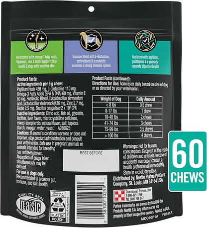 Purina Pro Plan Veterinary Supplements Multi Care Canine Chews for Dogs, with Omega 3, Supports Skin, Immune and Gut Health - 30ct Pouch (Pack of 2)
