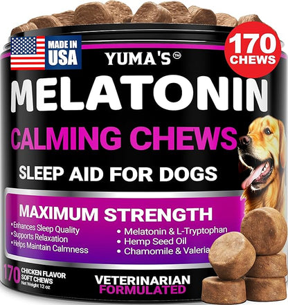 Melatonin for Dogs - 170 Melatonin Chews for Small and Large Dogs - Puppy Sleep Aid - Natural Calming Treats for Stress Anxiety Relief - Canine Sleeping Pills - Thunder, Fireworks, Chewing, Barking