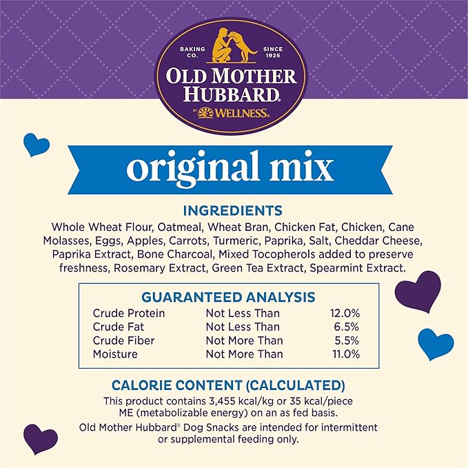 Old Mother Hubbard Wellness Original Mix Dog Biscuits,Natural,Training Treats,Four Flavors,Small Size,(20 Ounce Bag),(Pack of 2)