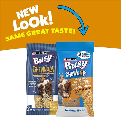 Purina Busy Rawhide Small/Medium Breed Dog Bones, Chewnola With Oats & Brown Rice - 2 ct. Pouch