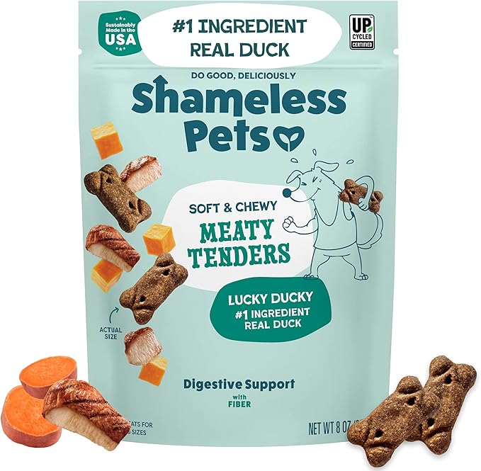 Shameless Pets Soft & Chewy Dog Treats, Lucky Ducky Meaty Tenders, 8oz – Real Duck is 1st Ingredient – Grain Free, No Corn or Soy – Digestive Support – for Small, Medium & Large Dogs