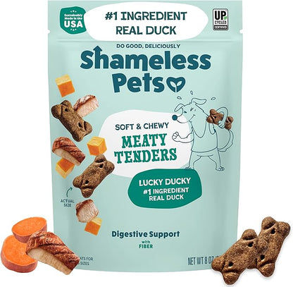 Shameless Pets Soft & Chewy Dog Treats, Lucky Ducky Meaty Tenders, 8oz – Real Duck is 1st Ingredient – Grain Free, No Corn or Soy – Digestive Support – for Small, Medium & Large Dogs