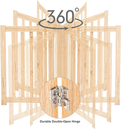 LZRS 3-Panel Wooden Free Standing Foldable Dog Gate Indoor – 24" High,Step-Over Safety Pet Gate for Doorways, Stairs, Hallways, Indoor Dog Barrier for Small to Medium Dogs & Puppies, Natural