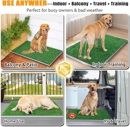 Dog Grass Pad with Tray, Reusable Large Artificial Turf Grass Potty and Puppy Pee Pads for Dogs, Portable Stainless Steel for Indoor/Outdoor Potty Training Toilet (Potty System Size)