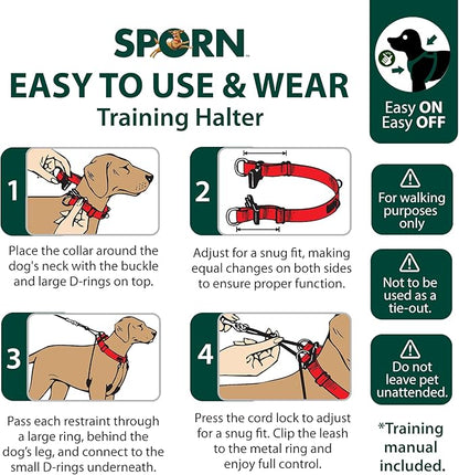 Sporn Original Dog Halter, No Pull Dog Harness, Durable Nylon Collar with Padded Restraint Sleeves for Small Breeds, No Choke Design, Adjustable Fit, Easy On/Off, Black, Small