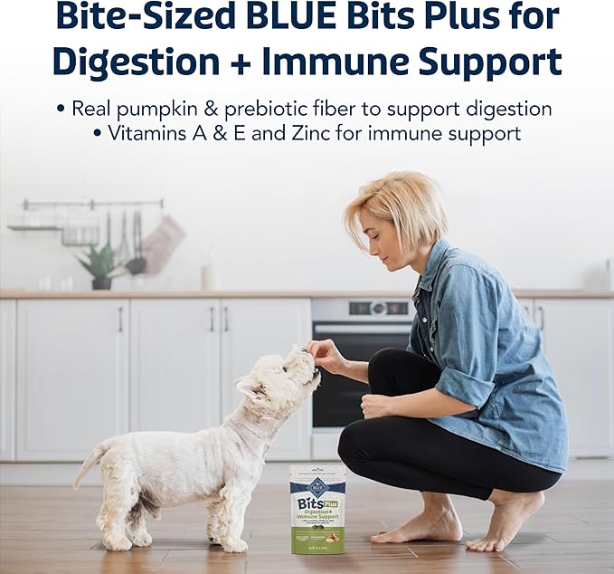 Blue Buffalo Blue Bits Plus Digestion and Immune Support Daily Benefit Dog Treats, Soft & Chewy Chicken and Pumpkin Morsels, 9.5-oz. Bag