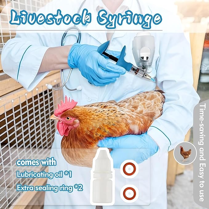 Injector Livestock Syringe, Poultry Injection Gun Adjustable Continuous Syringes with Bottle Insertion, Accurate Injection(E,5ML)