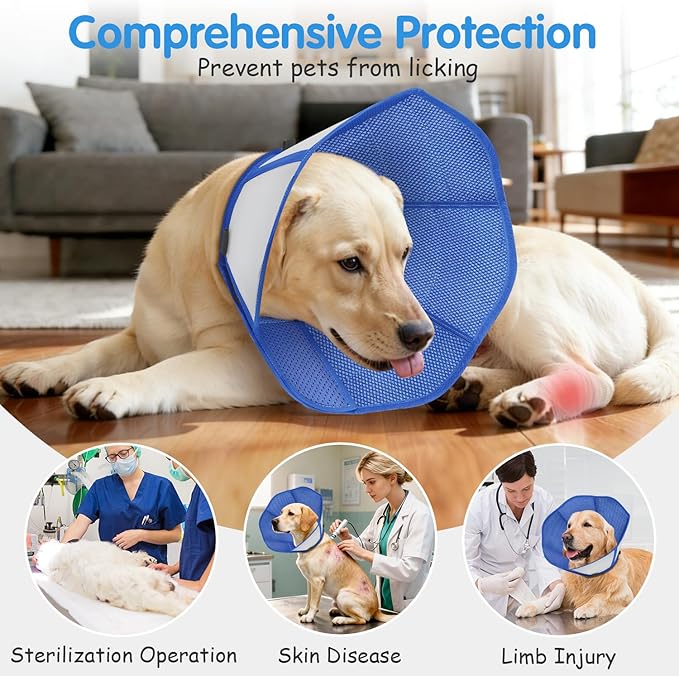 Foldable Dog Cone Collar After Surgery, Adjustable Soft Dog Cone, Soft Inner & Sturdy Protective Recovery Collar to Prevent Dogs from Licking Wounds (XS)