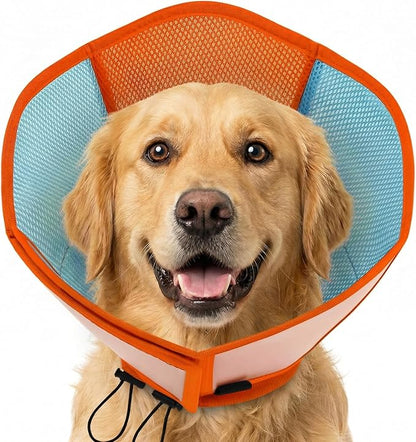 AOFITEE Large Dog Cone - Soft Dog Cone to Stop Licking, Adjustable Extra Large Cones Dogs for Wound Healing, Pet Elizabethan Cones Collar After Surgery, XL Fabric Pet E-Collar, OrangeBlue X-Large