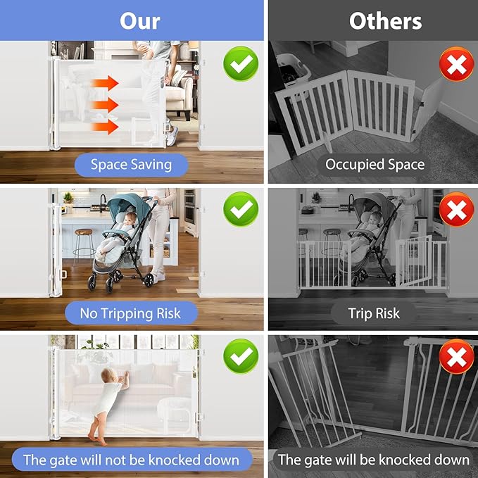 Retractable Baby Gates with Cat Door 80" Wide Retractable Dog Gate with Pet Door Outdoor Retractable Gate for Dogs Retractable Pet Gate with Door Mesh Baby Gate Retractable Mesh Dog Gate (White)