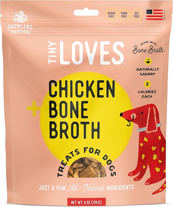 Farmland Traditions Tiny Loves Jerky Trainer Treats for Dogs w/Bone Broth (Chicken, 6 oz.)