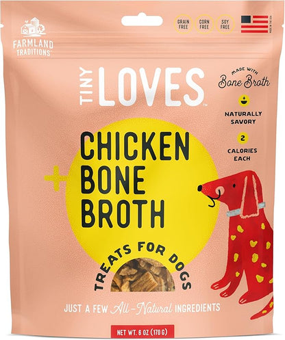 Farmland Traditions Tiny Loves Jerky Trainer Treats for Dogs w/Bone Broth (Chicken, 6 oz.)