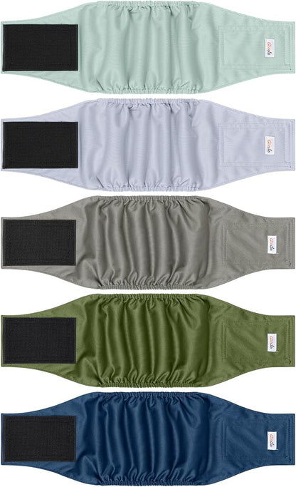 5 Pack Dog Diapers Male Reusable, Premium Belly Bands for Dogs, High Absorbing Male Dog Pee Wraps for Doggie in Incontinence or Excitable Urination Green XL