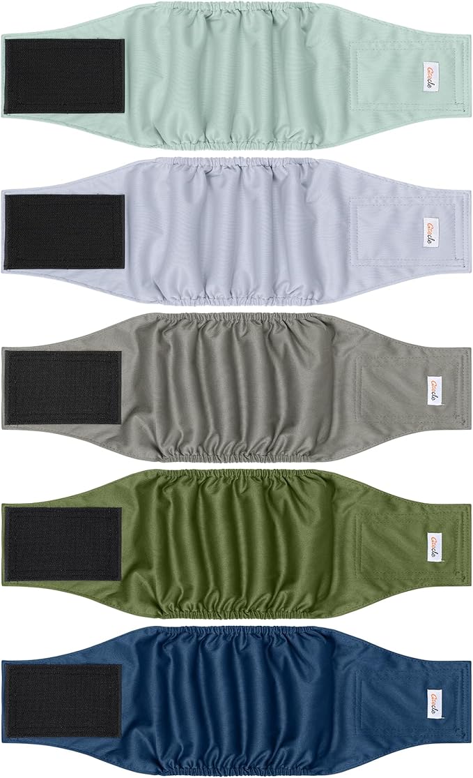 5 Pack Dog Diapers Male Reusable, Premium Belly Bands for Dogs, High Absorbing Male Dog Pee Wraps for Doggie in Incontinence or Excitable Urination Green M